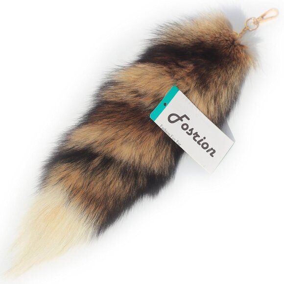 ⚡Brown Tan Real Fox Tail Fur Keychain Clasp Fashion Charm Cosplay Toy Leather - Picture 1 of 8
